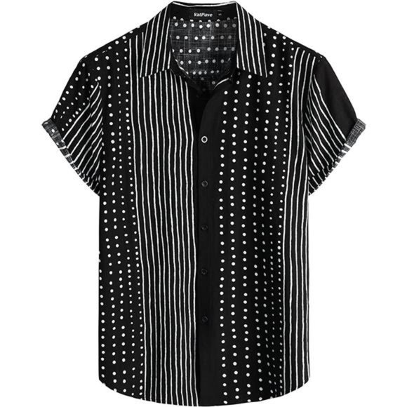 Mens Summer Tropical Shirts Short Sleeve Black Stripe Shirts